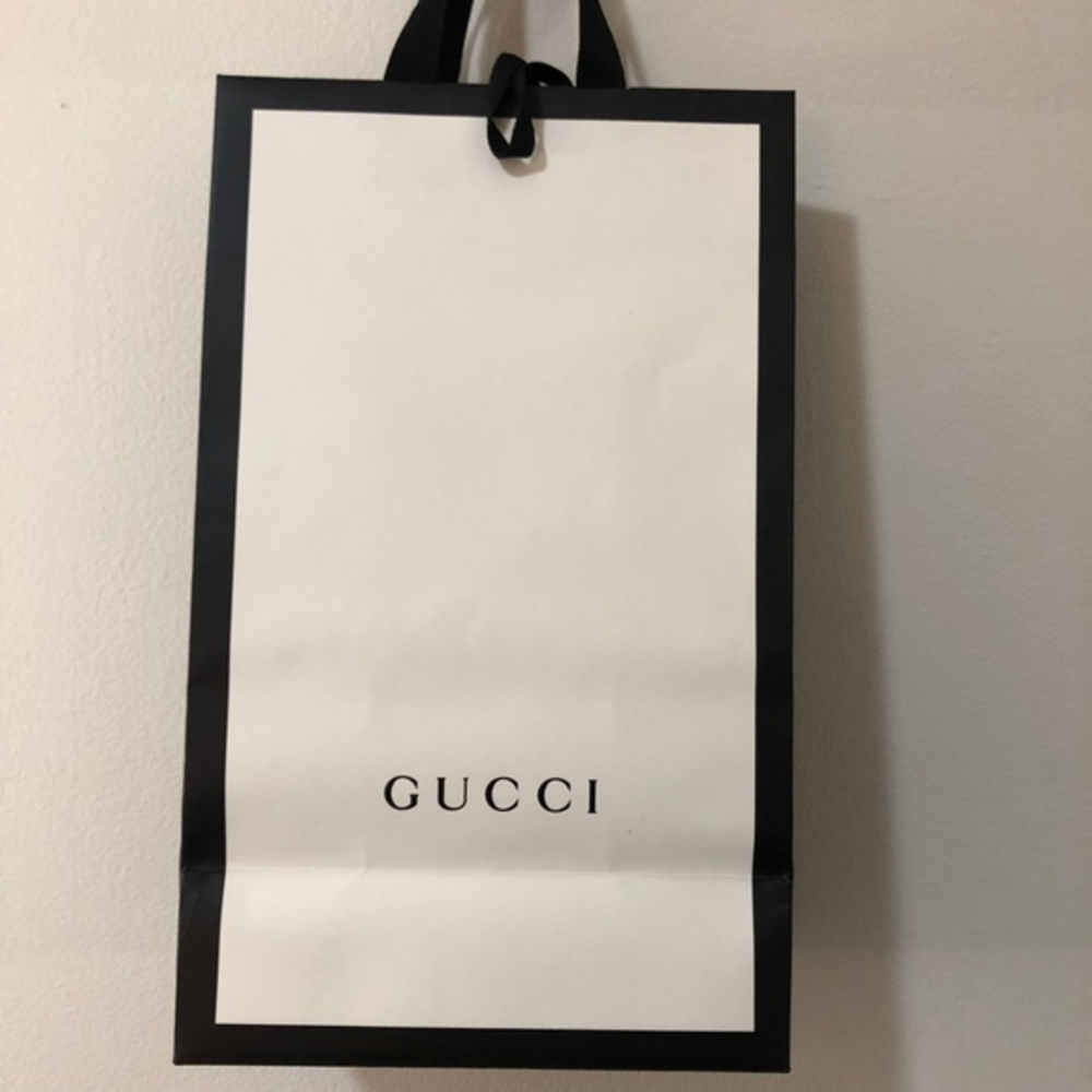 Gucci White‎ and Black Paper Shopping bag with ties and extra Gucci ribbon
